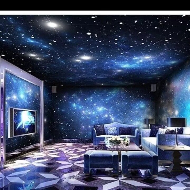 星空壁纸太空宇宙35D无缝墙布吊顶天花板主题KTV酒店夜光银河墙纸
