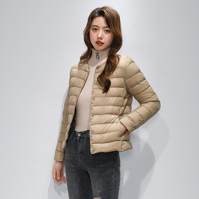 超轻薄羽绒服女2025新款圆领无领内胆加肥加大码冬季百搭短款外套