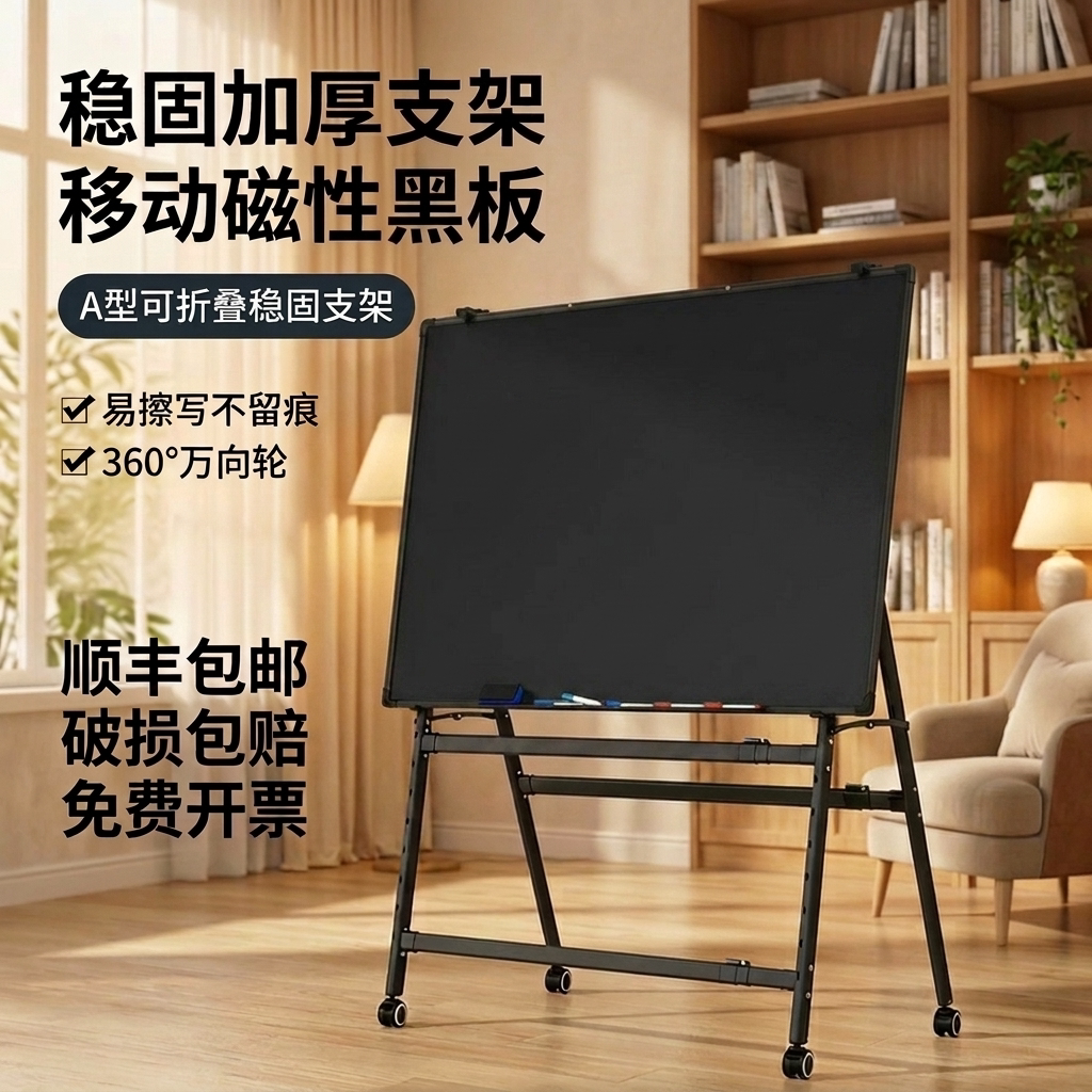 易博黑板磁性白板可折叠支架式办公教学培训写字板儿童家用大白板绿板可擦双面留言板移动小黑板工厂车间看板图片