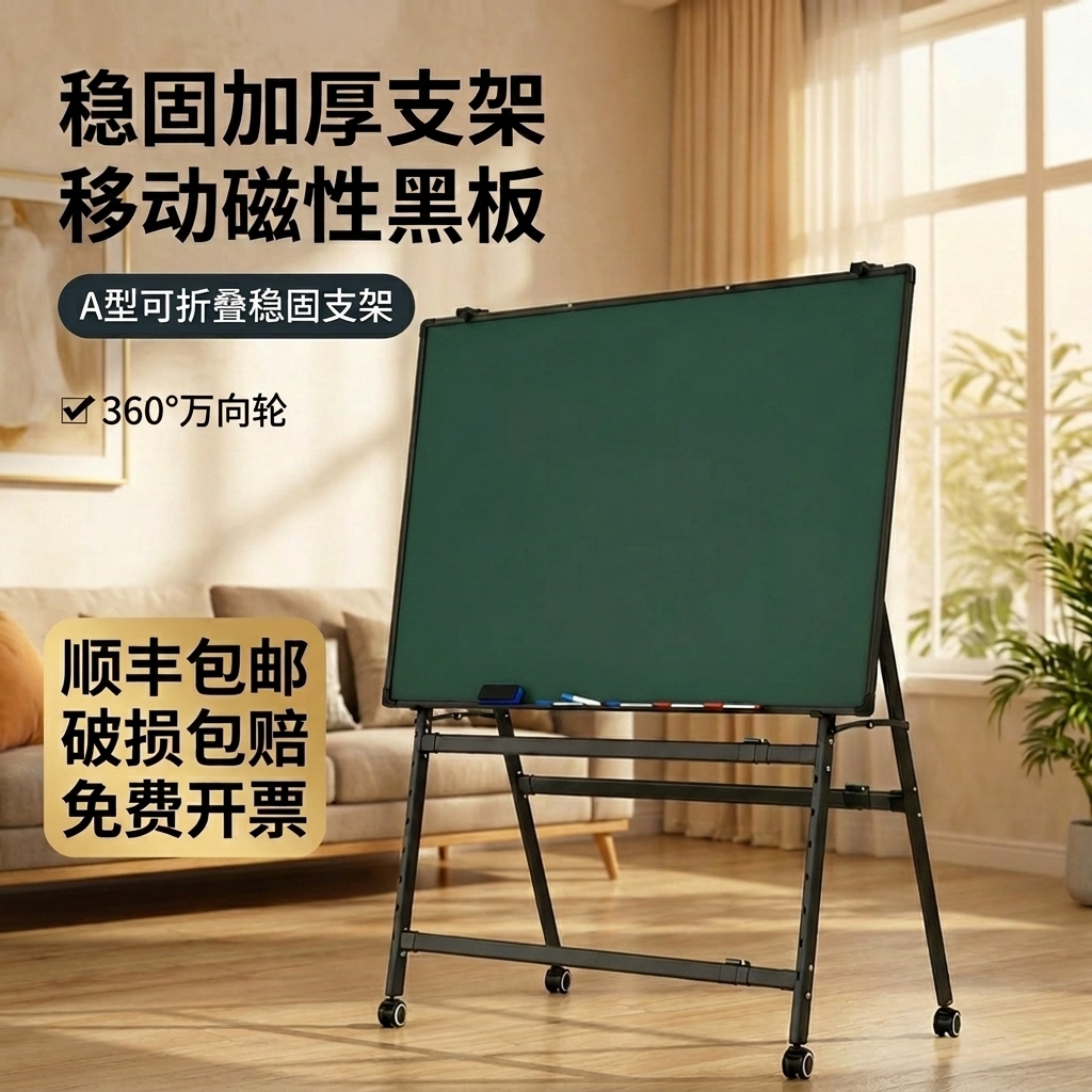 易博黑板写字板可移动折叠支架式白板带轮家用教学培训办公会议双面磁吸儿童小黑板移动磁性小白板可擦写画板