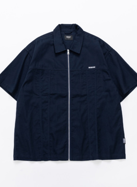 MUNDANE (MDE）美式复古双贴袋破缝工作衬衫 宽松短袖衬衫