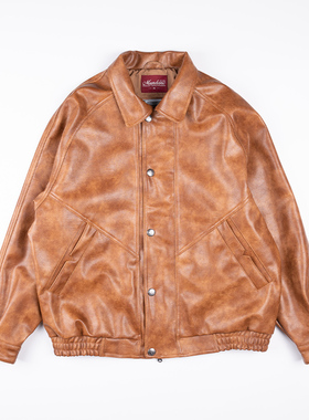 MUNDANE (MDE) 23AW 定番复古水洗做旧皮质哈灵顿夹克 皮衣夹克男