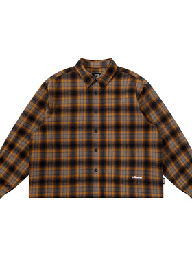 MUNDANE(MDE) 24AW定织复古格纹纯棉短宽boxy廓形休闲长袖衬衫