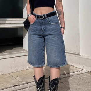 批 中裤 欧美街头潮人基础简约时尚 水洗五分直筒显瘦宽松休闲牛仔裤