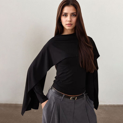 欧美女装暗黑系高级感斗篷袖上衣女春夏新款设计感小众衬衫