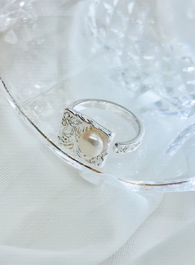 幻海日出复古镶嵌珍珠戒指小众设计做旧高级感开口男女款配饰