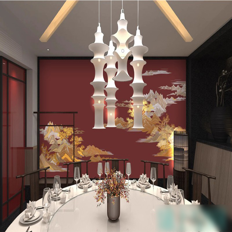 3D新中式饭店包厢壁画酒店会所背景墙纸茶楼棋牌室壁纸无缝墙布