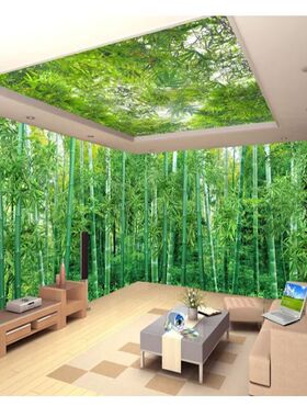 3d立体大自然墙纸客厅绿色森林壁纸卧室电视背景墙壁画5d树林