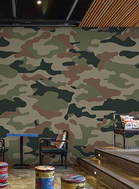 军绿色迷彩墙纸军事主题饭店军旅风装饰墙面部队作战室背景壁纸