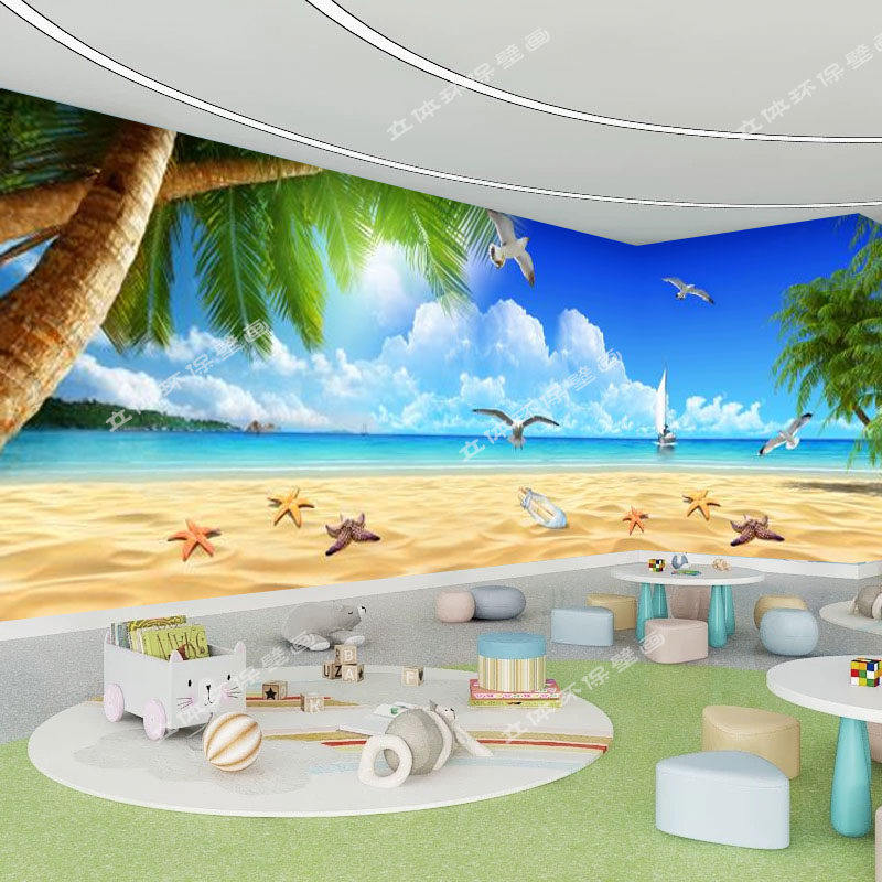 室内游乐场墙纸儿童乐园卡通柱子背景画幼儿园壁布打谷场丰收壁纸,家装主材,定制壁画,淘宝优惠券,粉丝福利购,淘宝优惠卷