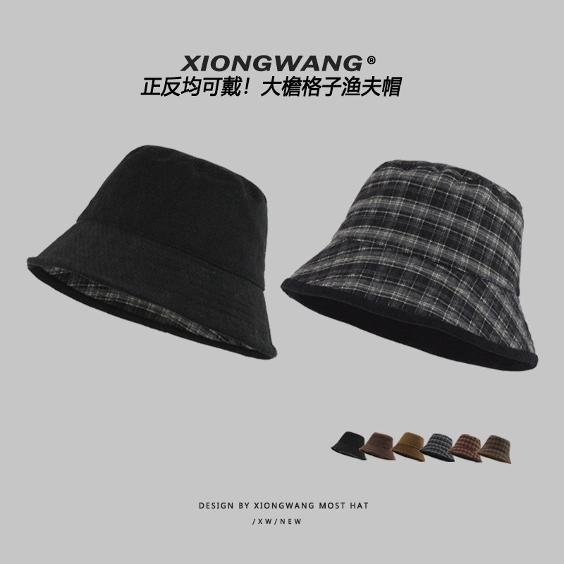 双面戴实用款~灯芯绒大檐遮脸渔夫帽女英伦格子盆帽显脸小高冷风,服饰配件/皮带/帽子/围巾,帽子,淘宝优惠券,粉丝福利购,淘宝优惠卷