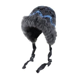 真兔毛加宽帽檐秋冬保暖手工护耳帽女户外川藏线旅行针织毛线帽子