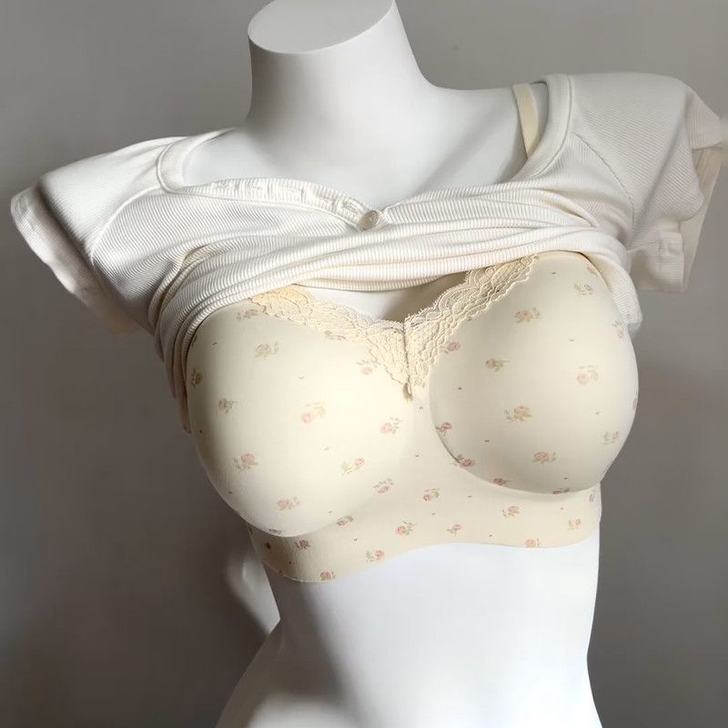法式蕾丝小众碎花内衣女舒芙蕾女神叠穿聚拢无痕软支撑固定杯文胸