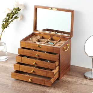 首饰盒收纳盒实木带锁多层大容量耳钉手镯中式复古饰品盒珠宝盒