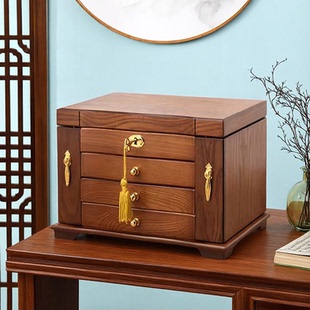 木质首饰盒高级感轻奢多功能带锁饰品黄金珠宝首饰收纳盒结婚送礼