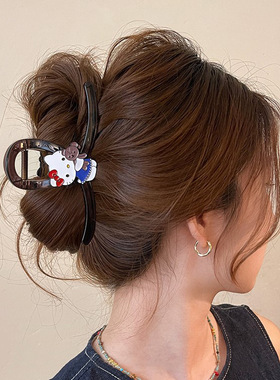 抓夹女高级感2025新款少女心猫咪发夹鲨鱼夹发量多后脑勺盘发