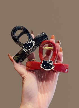 安哥拉红色系新款可爱kt后脑勺鲨鱼夹高级感气质黑色抓夹头饰