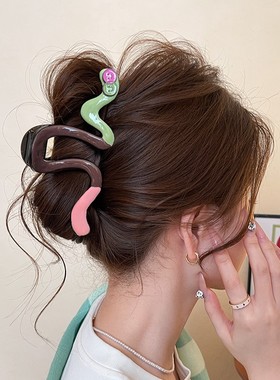 多巴胺滴釉撞色抓夹女高级感2025新款鲨鱼夹发夹后脑勺盘发头饰