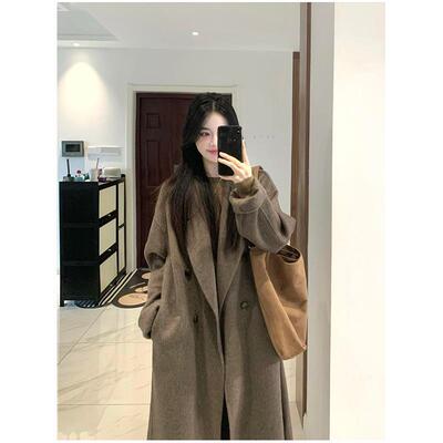 高级感棕色双面羊绒大衣