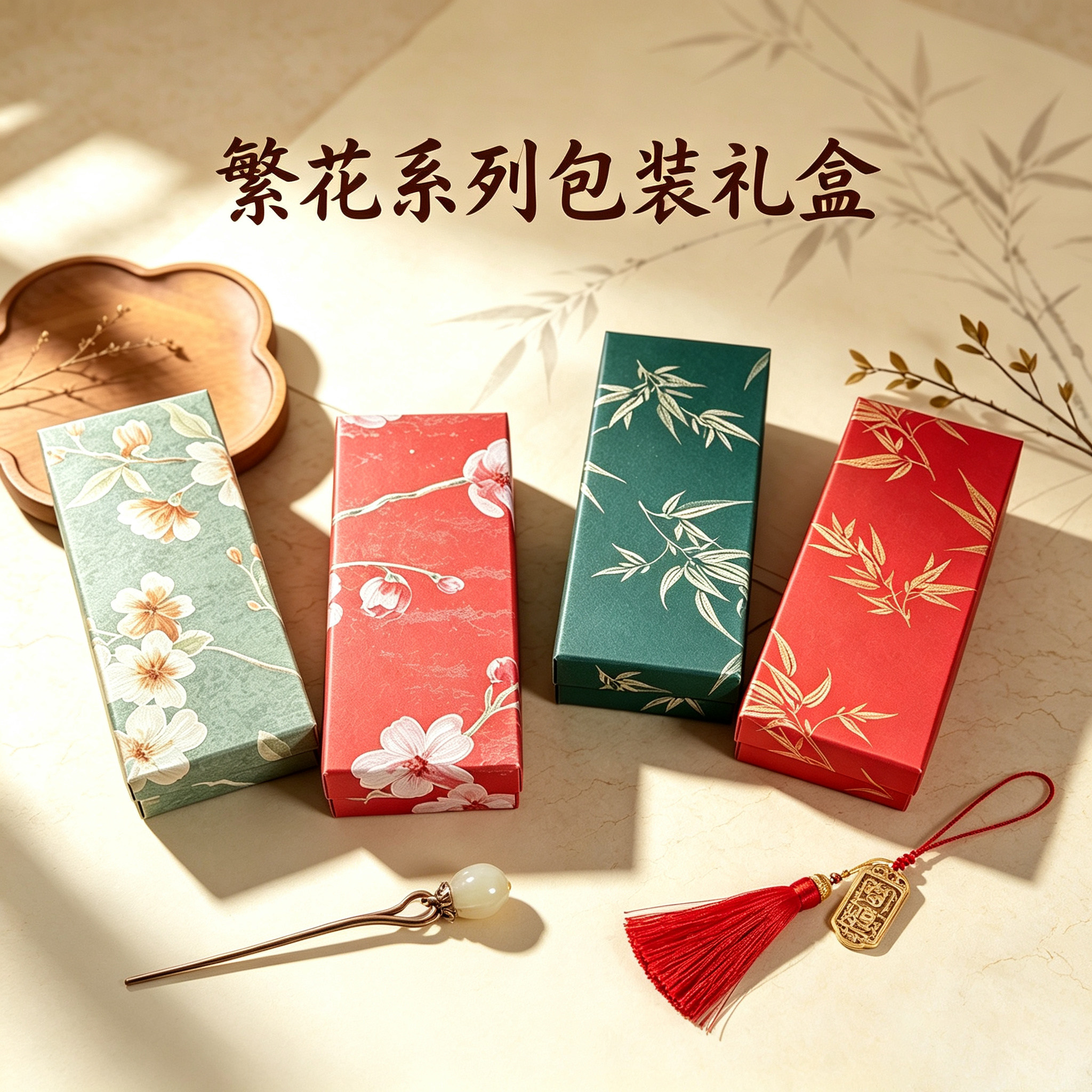 古风发簪车挂包装礼盒长方形宋锦缠花首饰发夹发钗收纳空盒手提袋