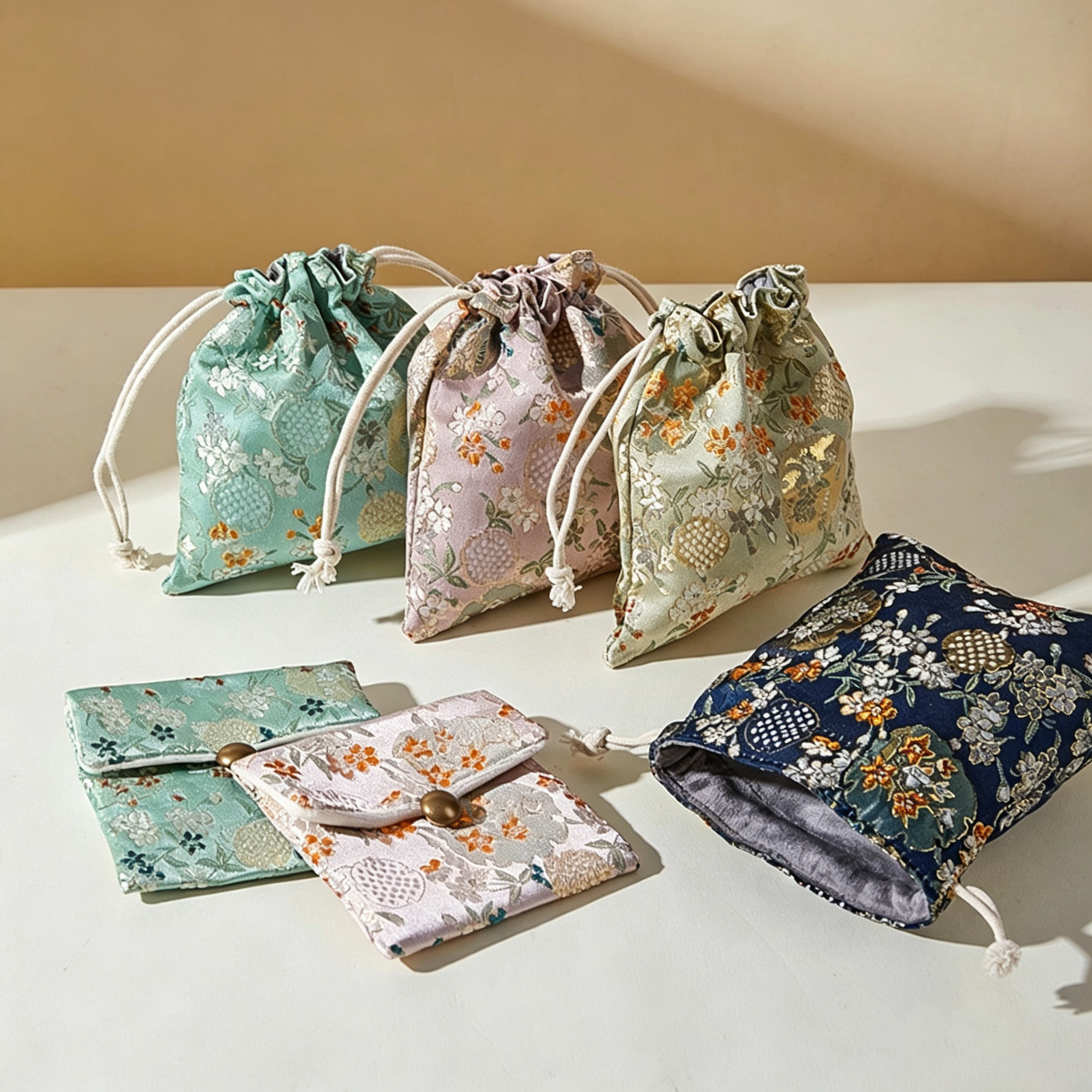 抽绳束口石榴花复古首饰绒布袋金银手镯戒指珍珠项链首饰品收纳袋