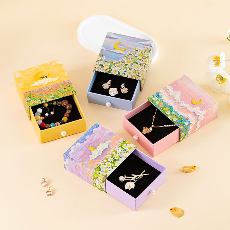 水晶手串链抽拉首饰品盒珍珠提手