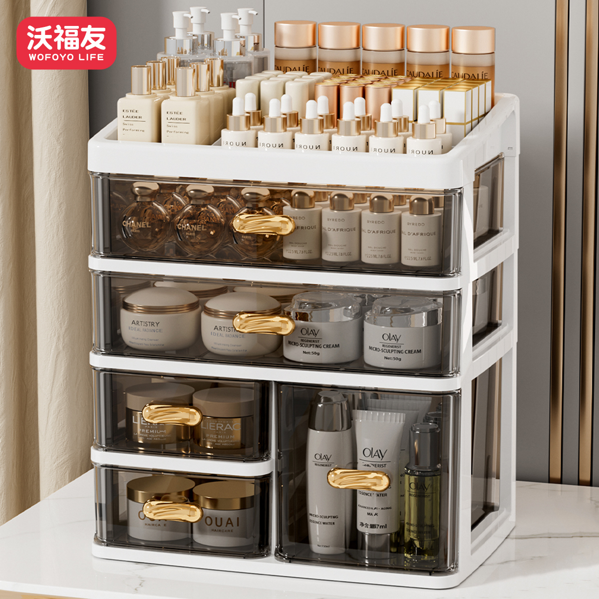 化妆品收纳盒顶盖分格大容量