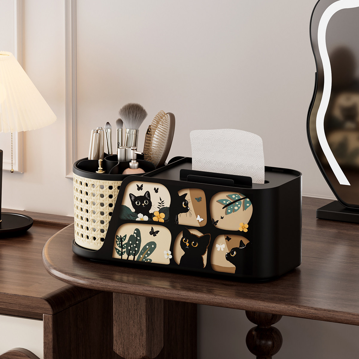 中古风梳妆台纸巾收纳盒多功能旋转化妆刷收纳桶化妆台眉笔刷筒,收纳整理,纸巾盒,淘宝优惠券,粉丝福利购,淘宝优惠卷
