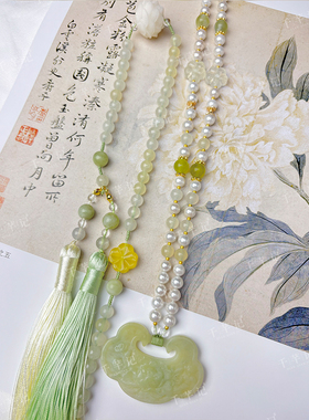 岫玉贝珠水晶玛瑙女古风清新璎珞