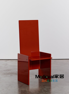 中古实木红色椅子设计师款高背餐厅时尚椅复古书房椅子卧室梳妆椅