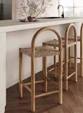 复古实木编绳餐椅家用餐桌椅设计师化妆椅酒店民宿接待洽谈椅书椅