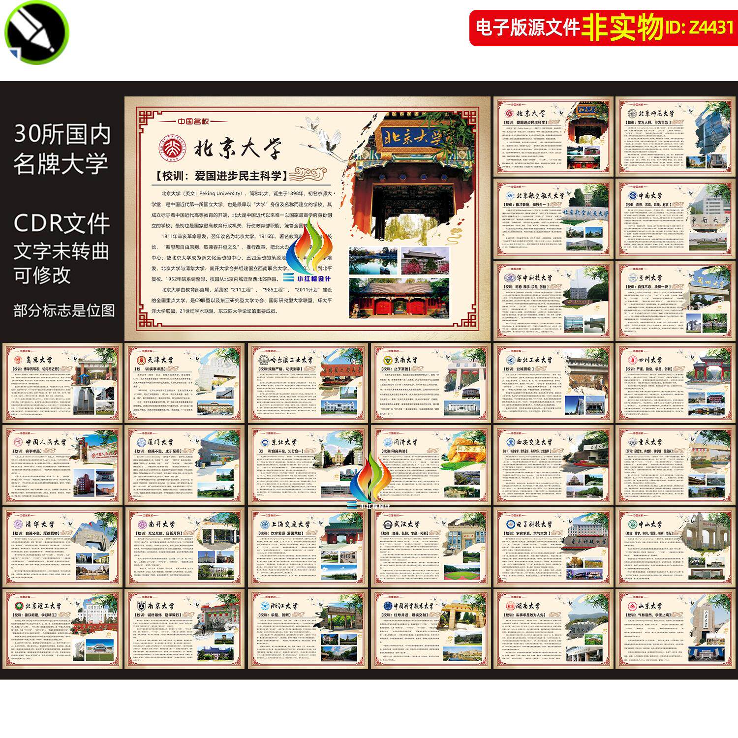 30所中国名校简介展板985大学介绍挂图挂画高校园走廊文化墙素材
