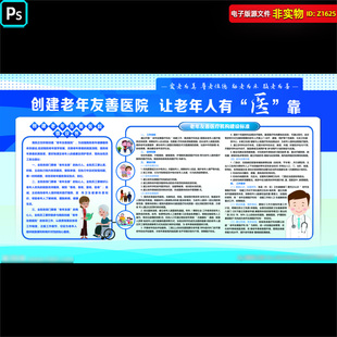 创建老年友善医院展板老年友善医疗机构建设标准宣传栏看板PS素材