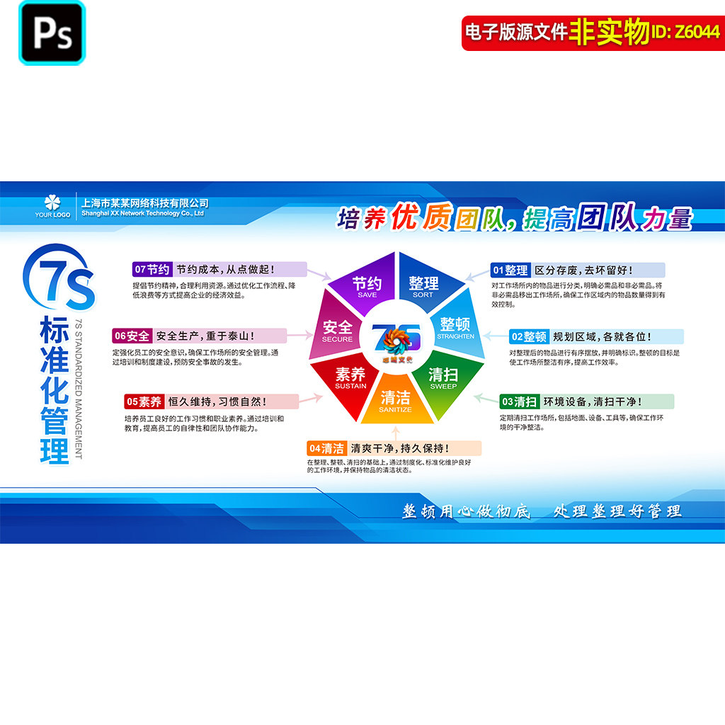 企业7S标准化管理制度展板宣传栏工厂车间质量管理海报挂图ps素材