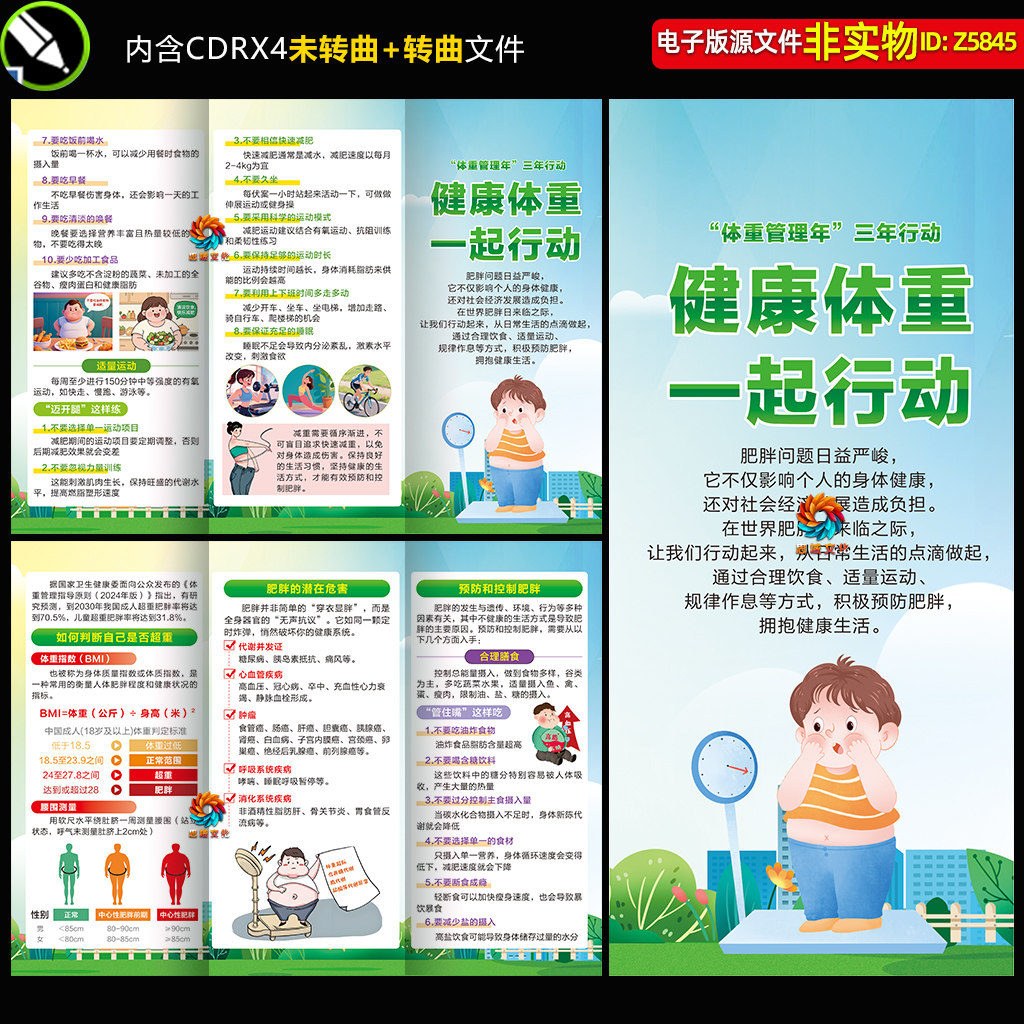 体重管理年三折页宣传手册世界肥胖日预防肥胖知识科普小册子素材