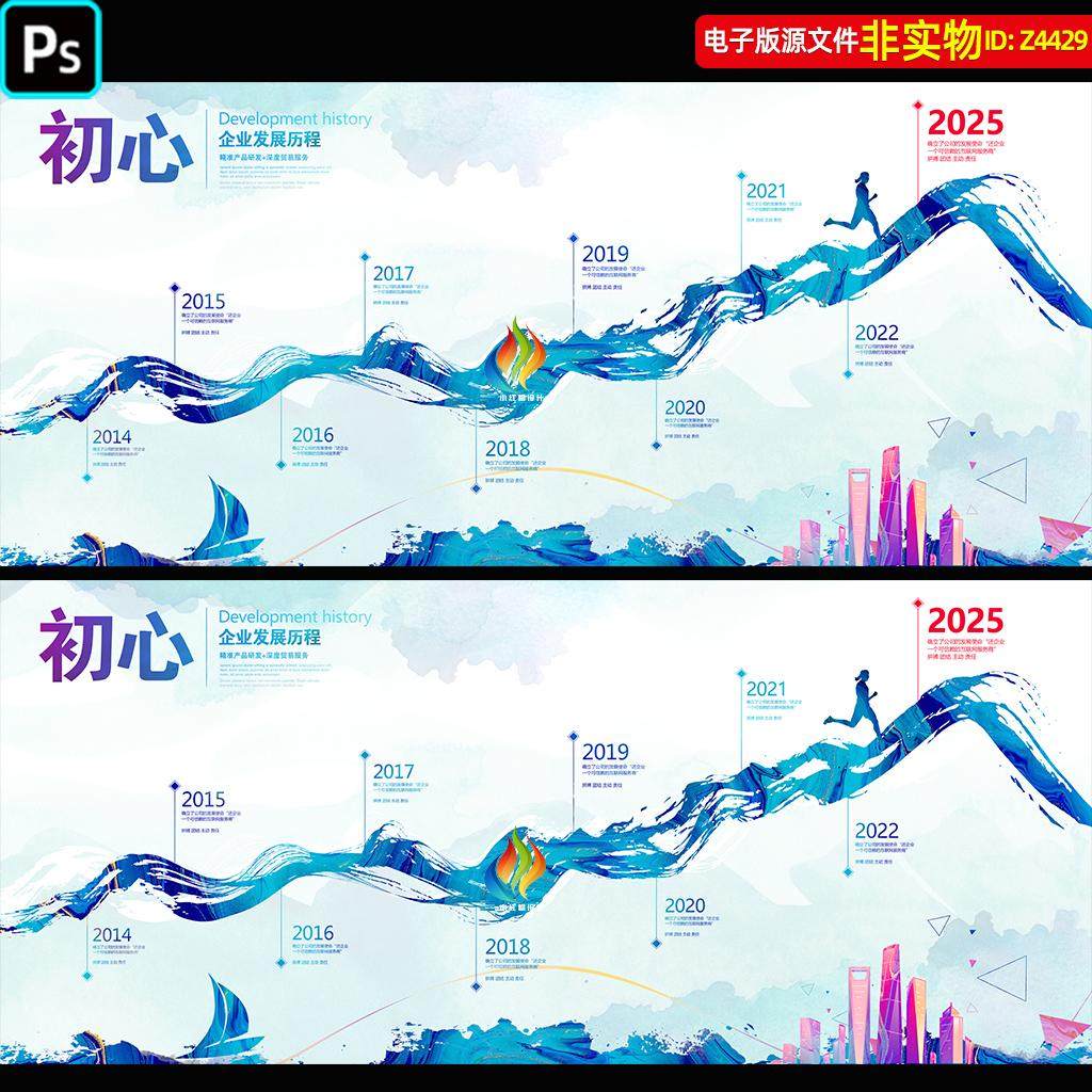 水墨风企业发展历程背景公司大事记文化墙企业时间轴形象展板素材