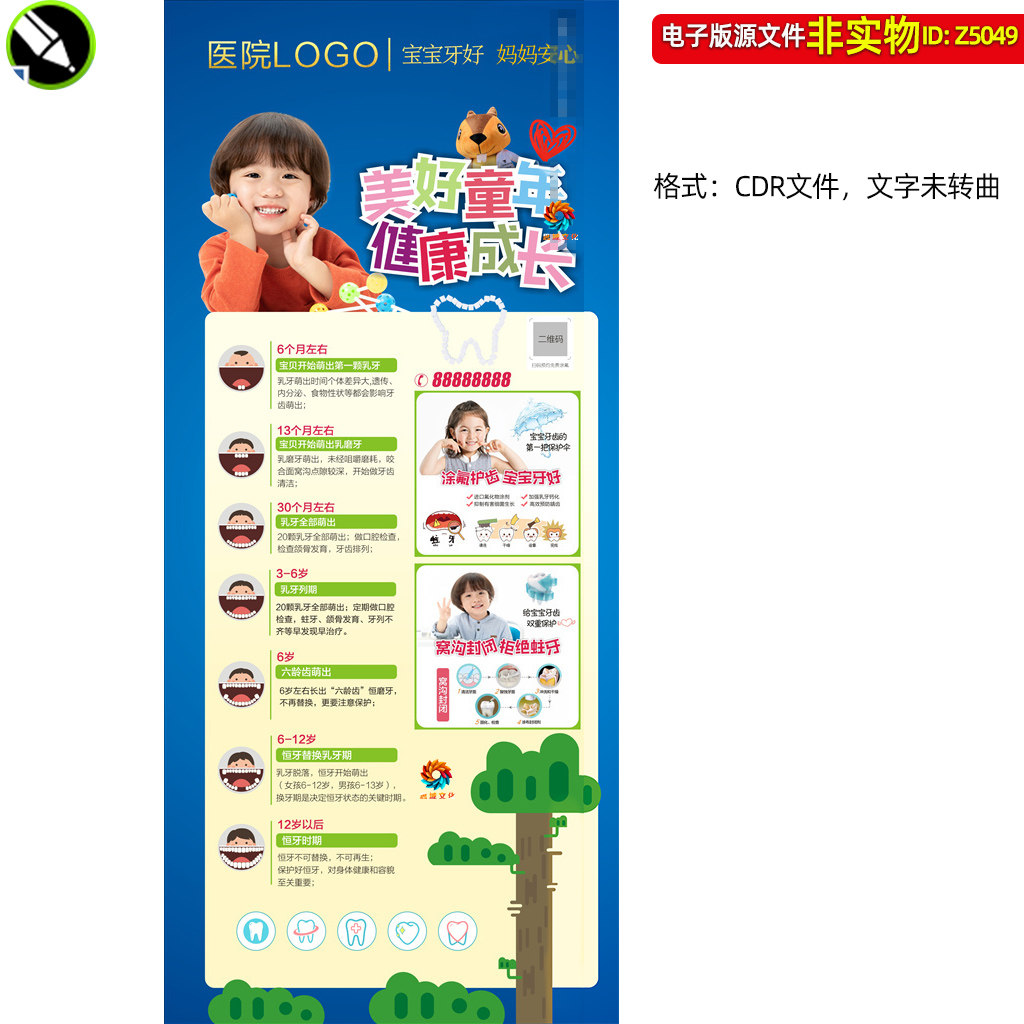 儿童牙齿成长过程展架易拉宝口腔医院挂图涂氟护齿窝沟封闭素材