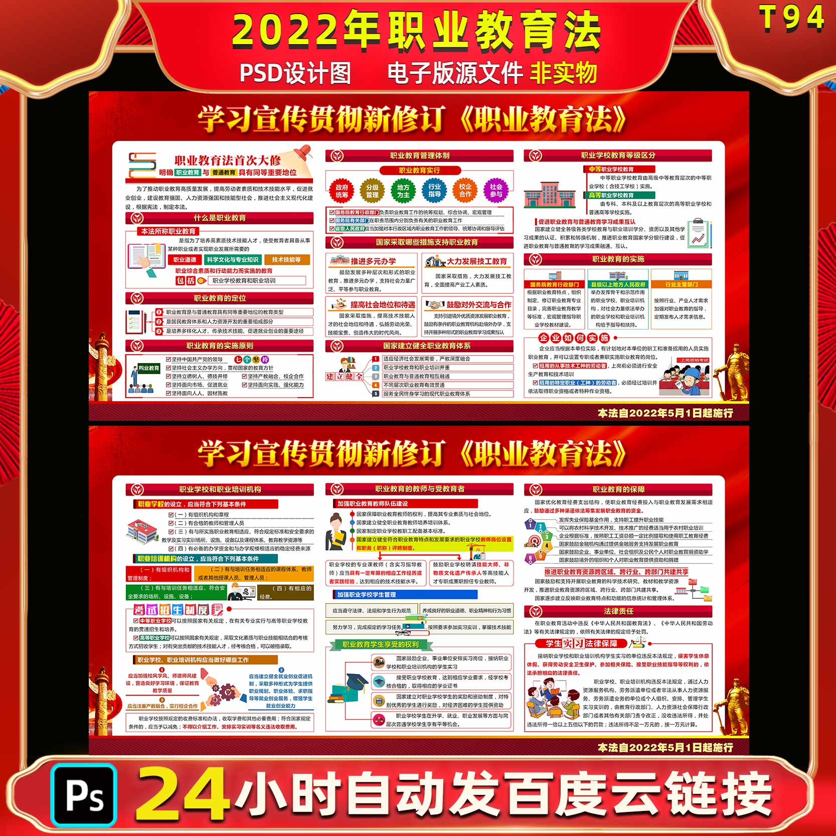 新修订职业教育法海报职教活动周新修订职教法职业教育法PSD展板