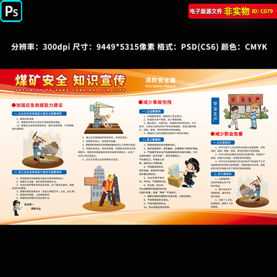 煤矿安全漫画安全监管海报煤矿安全展板施工安全知识宣传PS素材
