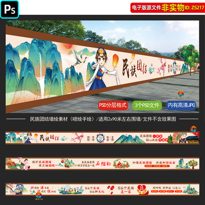 民族团结墙绘围挡维护民族团结文化墙形象墙喷绘展板挂图挂画素材