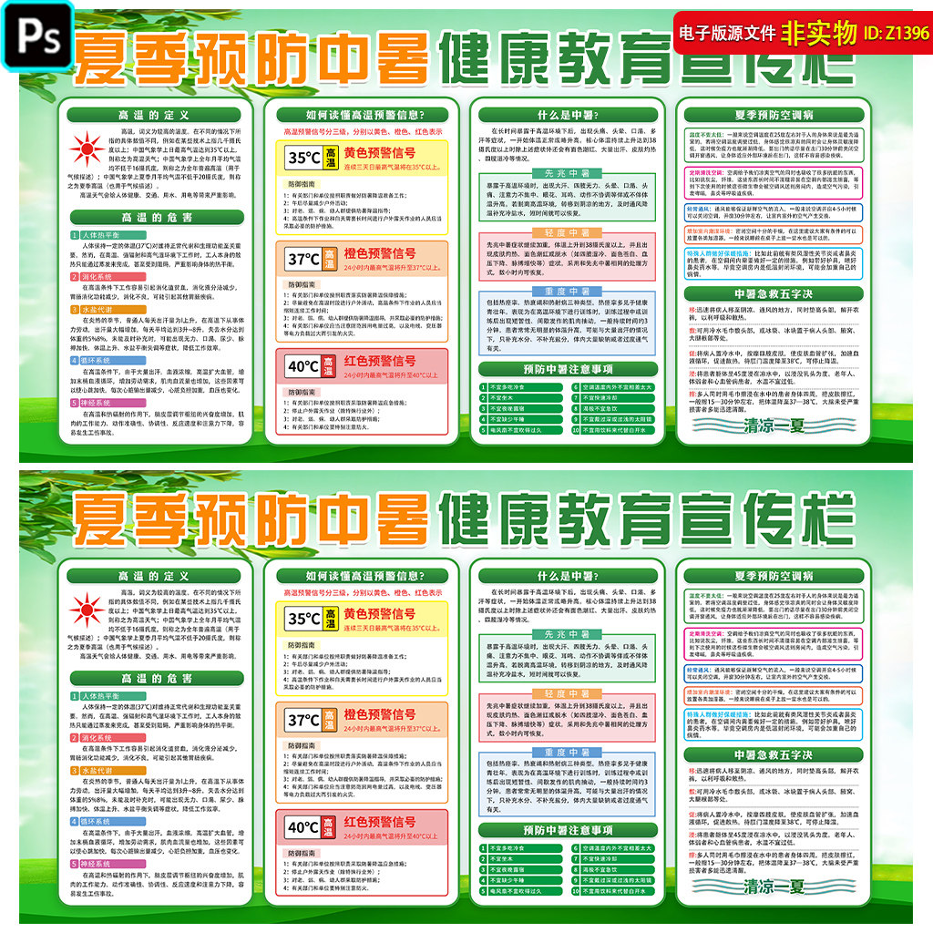 夏季预防中暑健康教育宣传栏展板挂图健康知识专栏预防高温PS素材