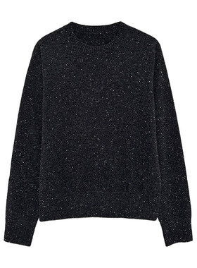 81HOURS100%山羊绒圆领套头毛衣女简约通勤针织衫黑白灰经典色