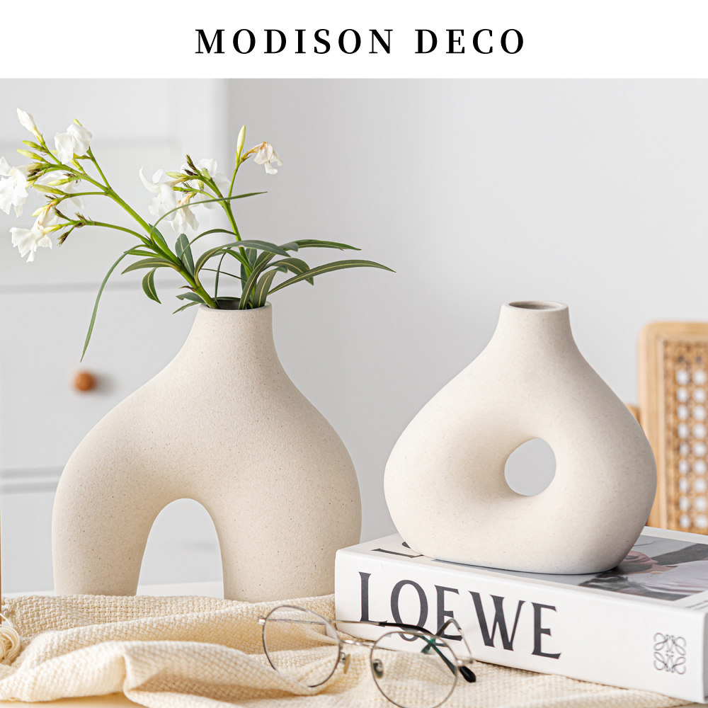 MODISON 欧式现代简约素烧陶瓷花瓶高级感创意插花轻奢装饰品摆件