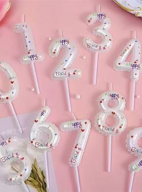 烘焙蛋糕装饰白色气球数字蜡烛渐变色粉色ins风生日糖甜品装扮