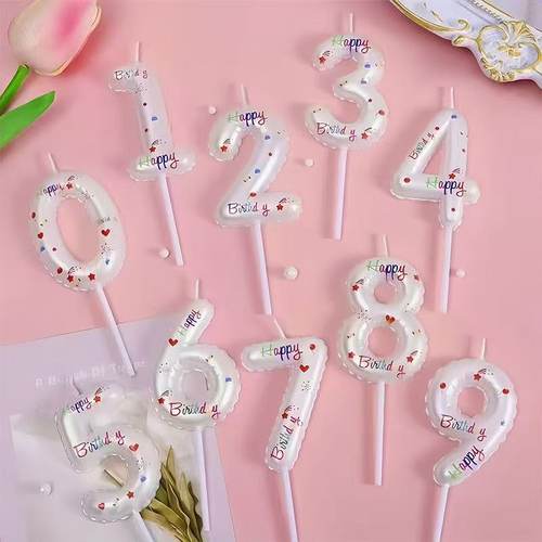 烘焙蛋糕装饰白色气球数字蜡烛渐变色粉色ins风生日糖甜品装扮