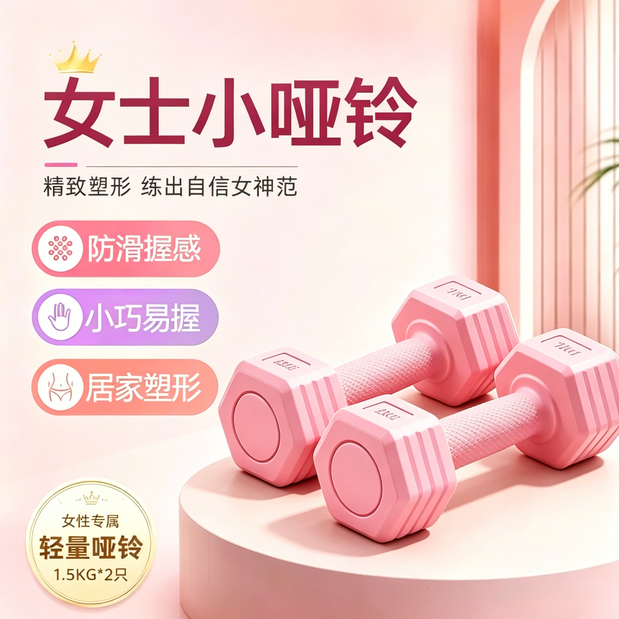 哑铃女士健身家用健身器材女士哑铃2kg一对小哑铃杠铃瑜伽瘦身女