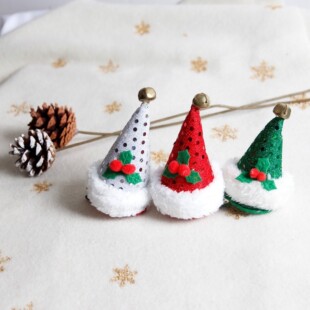 2024热卖圣诞发夹叶子雪白毛绒铃铛圆帽圣诞节日发夹夹子