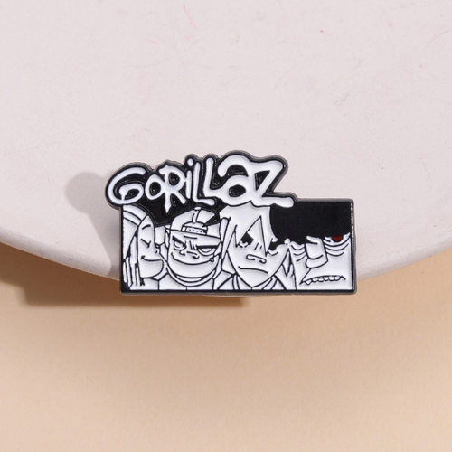创意Gorillaz摇滚乐队纪念金属胸针个性黑白漫画卡通人物徽章