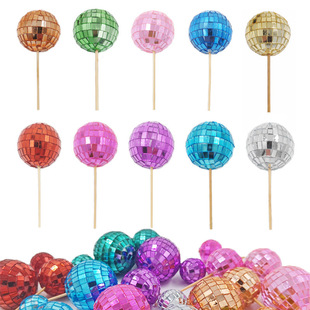 迪斯科disco镜面球蛋糕装饰木棍插件蛋糕插生日聚会派对道具