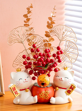 柿柿如意招财猫入户玄关装饰品